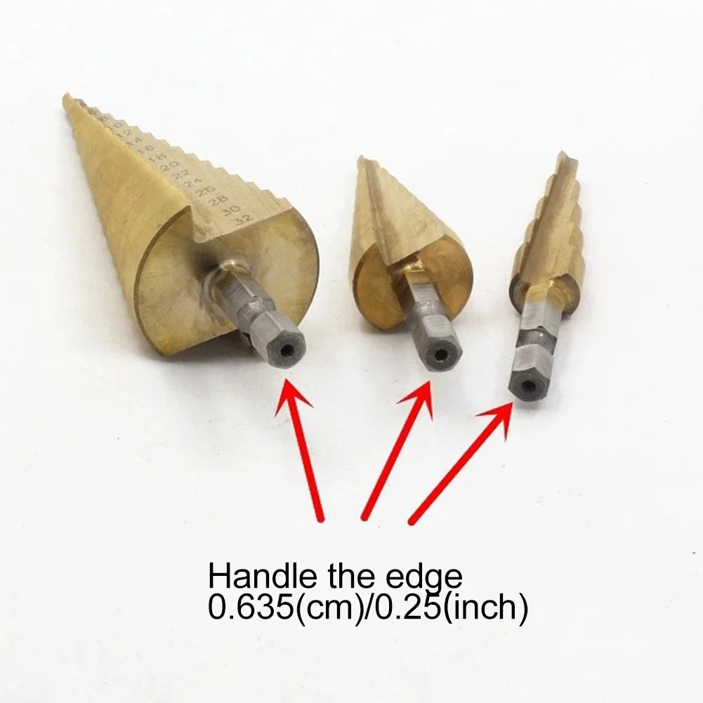 Broca de Passo Revestida de Titânio HSS, Ferramentas Elétricas de Perfuração, Metal, Alta Velocidade, Aço, Cortador de Madeira, Cone Drill, 4-12mm, 20mm, 32mm