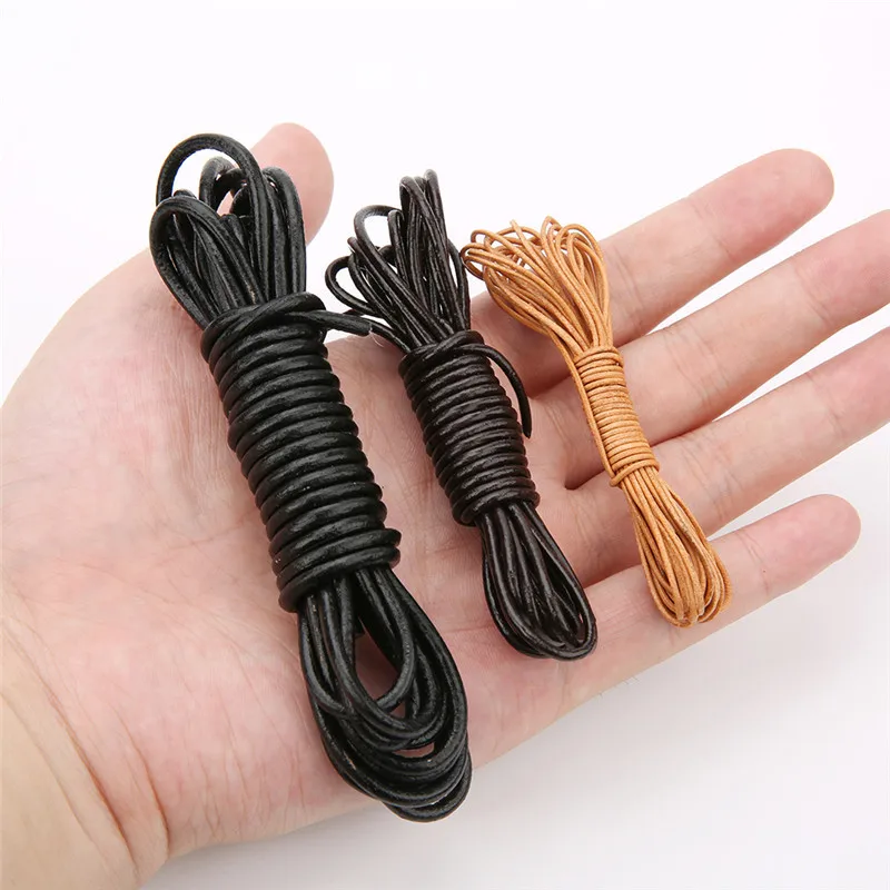 2meters 1 2 3 4 5 6mm Round Flat Genuine Leather Cord Black Brown Color Leather Rope String Diy Bracelet Necklace Jewelry Making