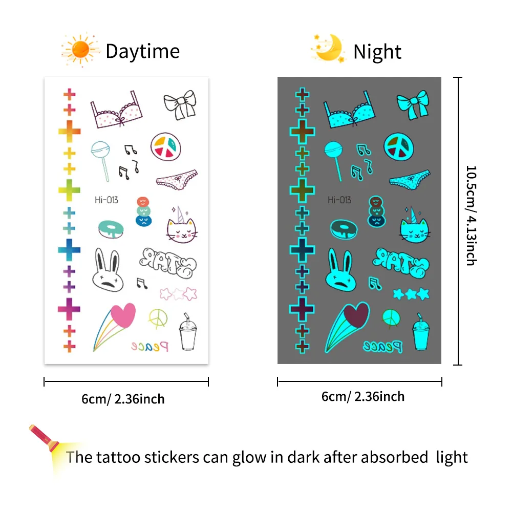 Glow-in-Dark Tattoo Stickers 12PCS - UV Reactive Body Art for Night Parties (Stars/Hearts/Smileys) | Waterproof & Hypoallergenic view 4
