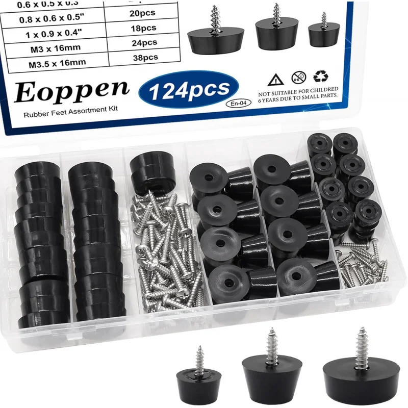 124 قطعة من ألواح القطع المطاطية مجموعة وسادات مصدات مع غسالة مدمجة من الفولاذ المقاوم للصدأ ومسامير الأثاث والأجهزة #1