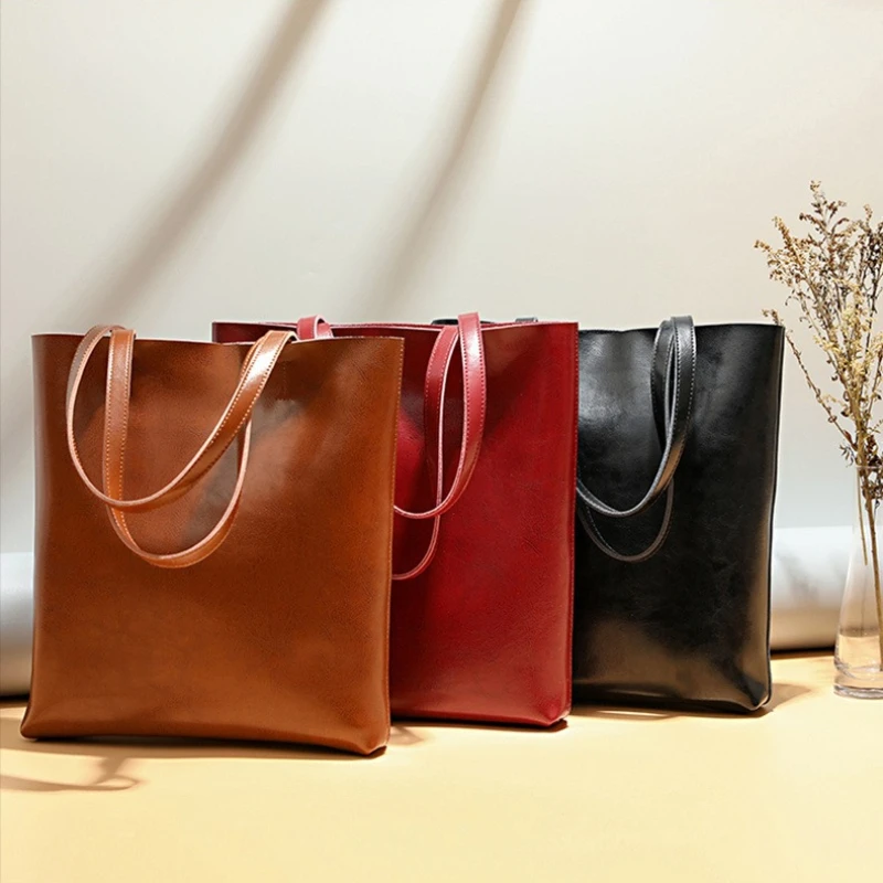 

Women's Leather Handbag Fashion Genuine Leather Bag Ladies Zipper Shoulder Big Capacity Shopping Tote Bags for Women Damentasche