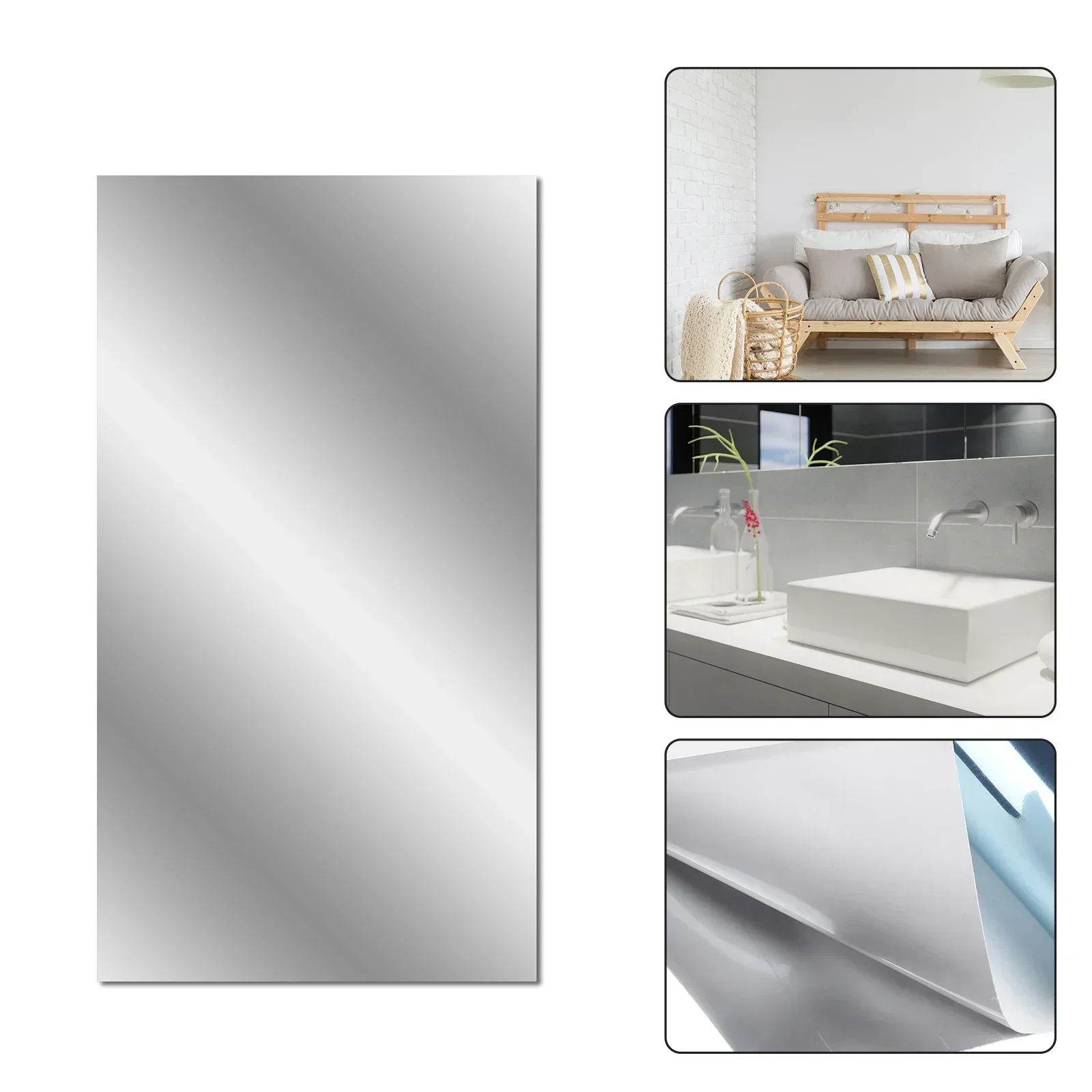 Зеркальная наклейка на стену, самоклеящаяся зеркальная фольга, настенная гальваническая серебряная фольга, украшение 200x60 см, аксессуары для ванной комнаты, декор стен