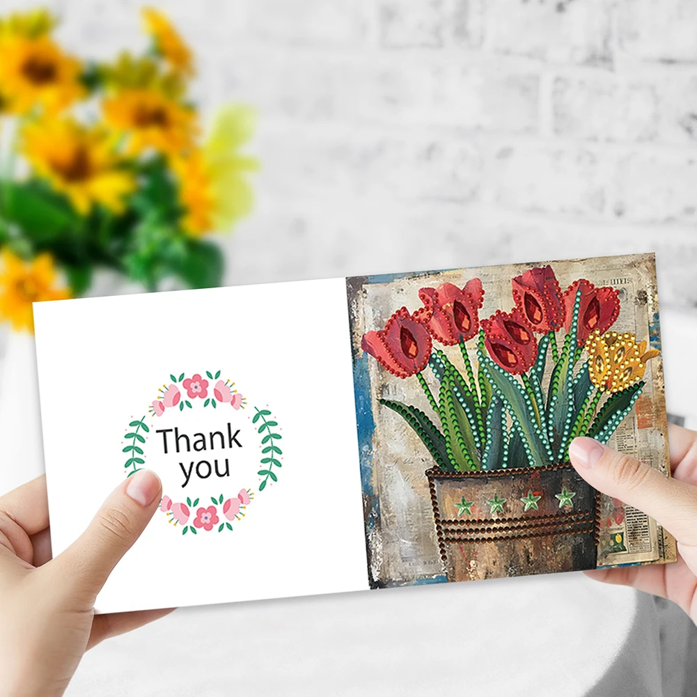 

6Pcs Animal Plant Diamond Birthday Blessing Card Rinestone Embroidery Arts Craft Cards Kit for Friend Family Lover