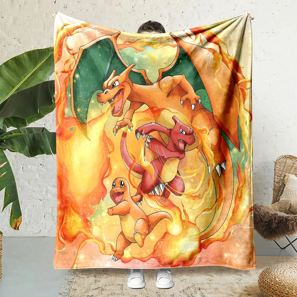 Japanese Cartoon Pokemon Charizard Dragon Fluffy Soft Flannel Blanket Sofa Adult Blanket Office Lunch Break Blanket Gift Miniso