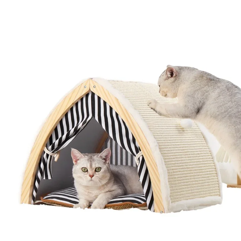 

Cat's kennel, warm pet's nest in summer and winter, solid wood dog bed, removable universal sisal pet tent in all seasons