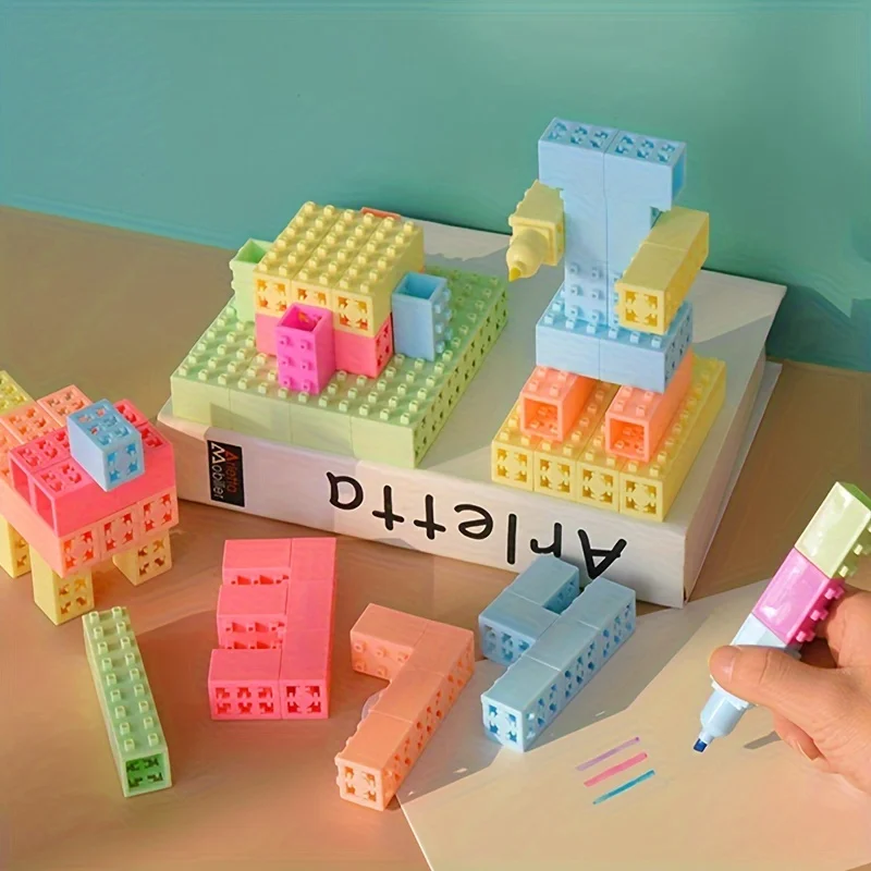 

6pcs Children's Toys Puzzle Building Blocks Student Colored Markers Fluorescent Pens Block Splicing Multi Use Colored Brushes