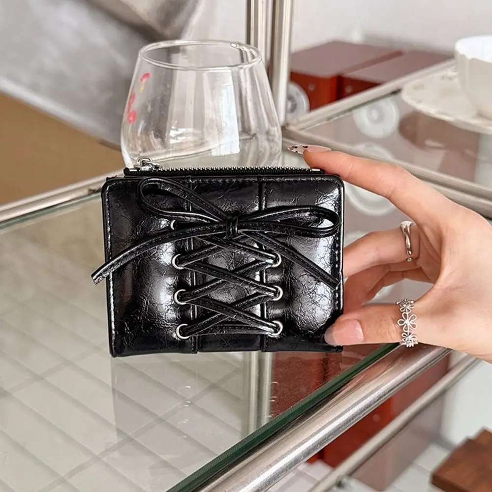 Повседневный кошелек в корейском стиле с бантом, ультратонкий чехол для монет, многофункциональный держатель для карт из искусственной кожи на молнии, дорожный