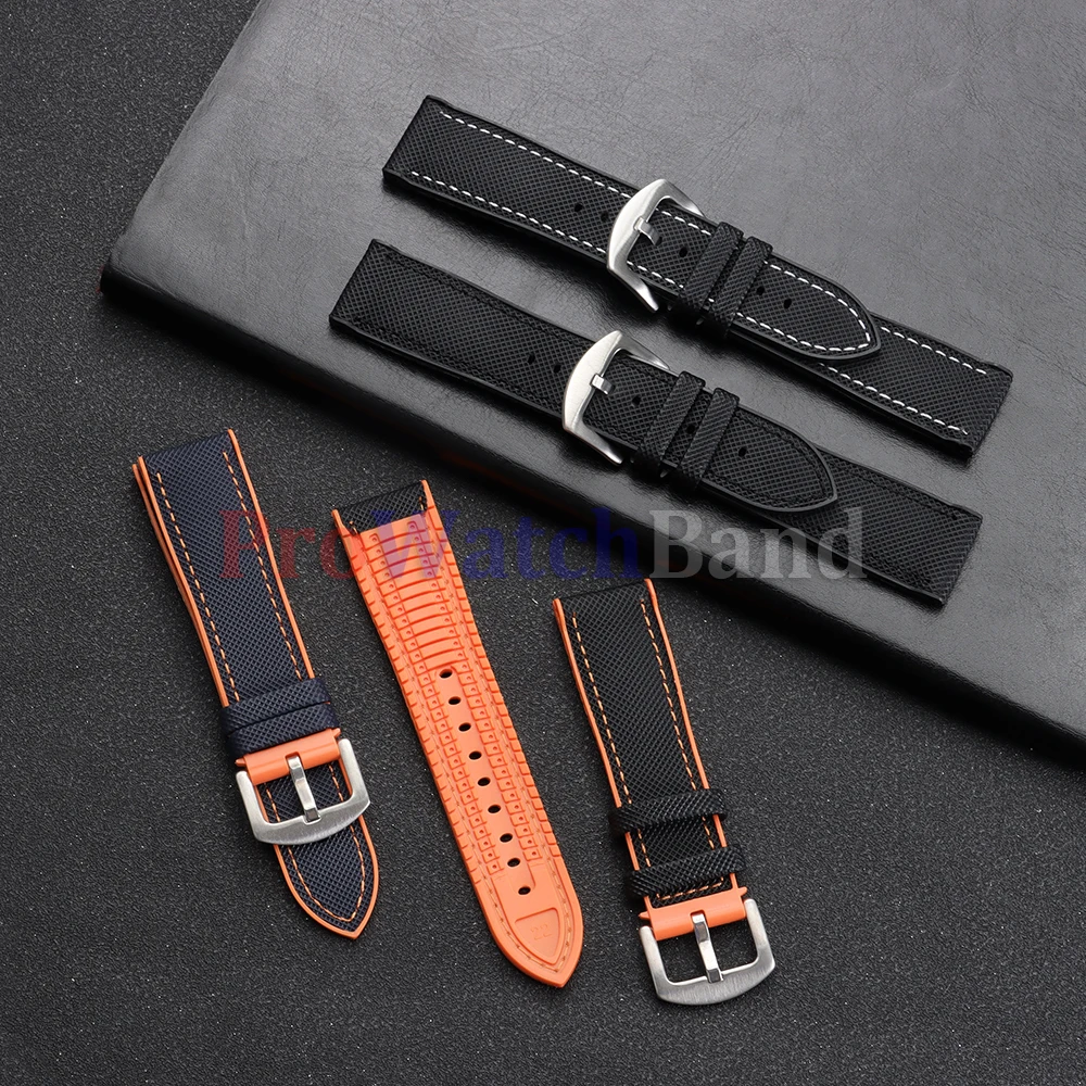 New Nylon Sailcloth Rubber Hybrid Watch Strap 18mm 20mm 21mm 22mm Men Women Silicone Waterproof Watch Band Orange Blue Bracelets image 4