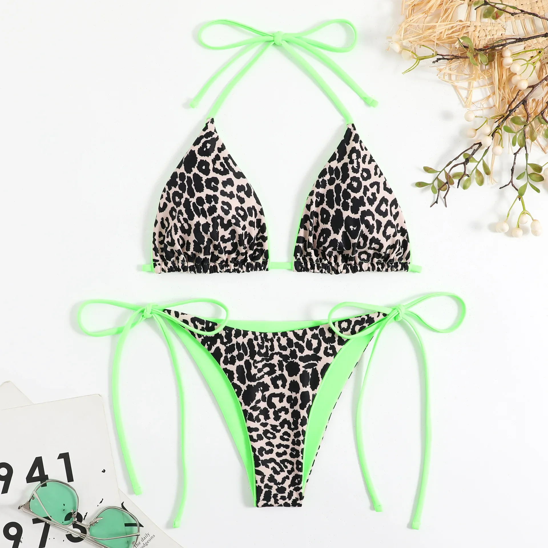 2024 Mini Leopard Pattern Bikinis Set Women High Cut Strap Push Up Swimwear Sexy Swimwear Padded Swimwear Summer Beach Vacation