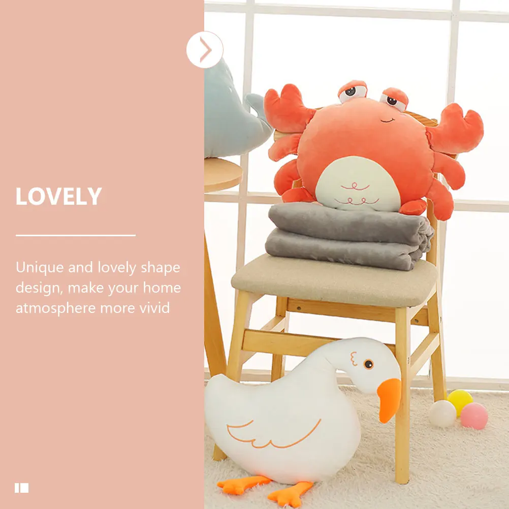 Crab Pillow Quilt Cartoon Animal Coral Fleece Blanket for Office Travel Dual Purpose Lovely Soft Foldable