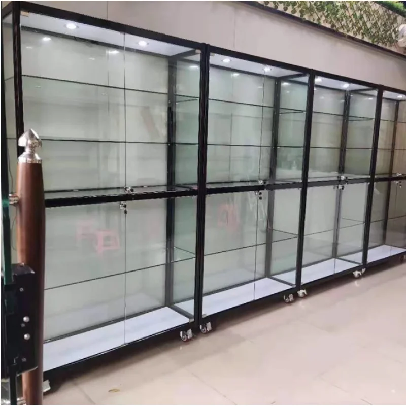 Custom. Hot Sale Aluminum Frame Display Cabinet Large Capacity Show Full Showcases Glass Display with Led