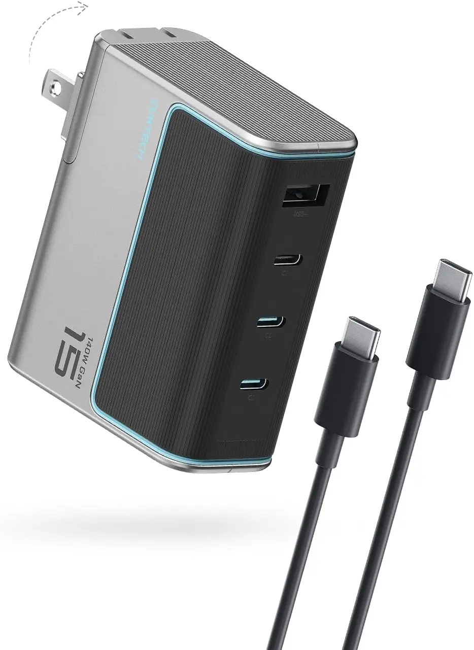 

140W USB-C 4-Port Foldable GaN Charger, PD3.1 Fast Wall Adapter for MacBook, iPhone, Samsung Galaxy, iPad
