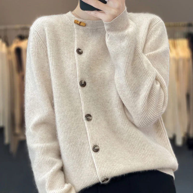 

New Spring Autumn Knitted Cardigan Coat Women's Korean Design Sense Loose Casual Sweater Jacket Female Warm Bottom Sweater Gray