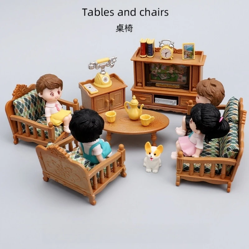

Mini Dollhouse Miniature Scene Simulation Living Room Sofa Tv Cabinet Furniture Model Scene Kit Decoration Handmade Production