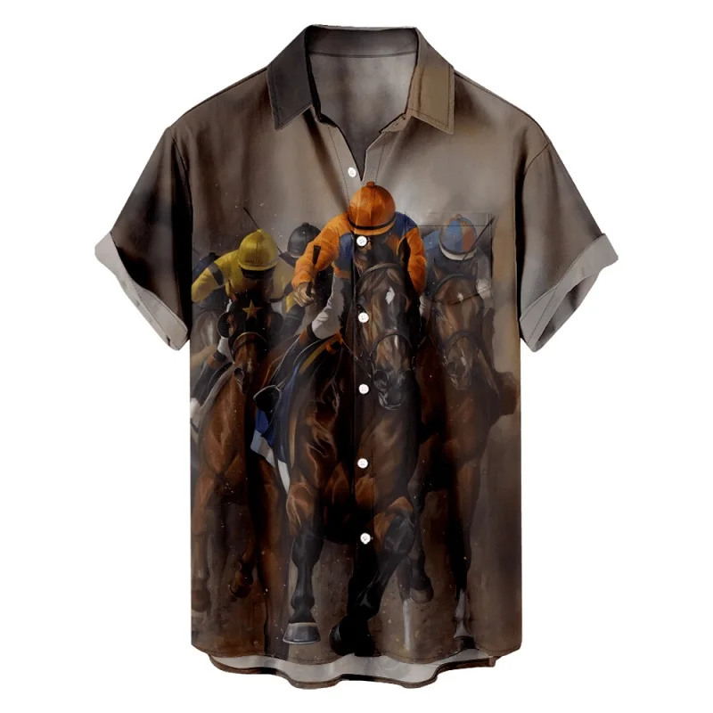 

Full Print Men Cowboy Aloha Shirt Summer Shirt Sleeev Cuban Collar Beach Shirts Button Down Men's Hip Hop Hawaiian Shirt