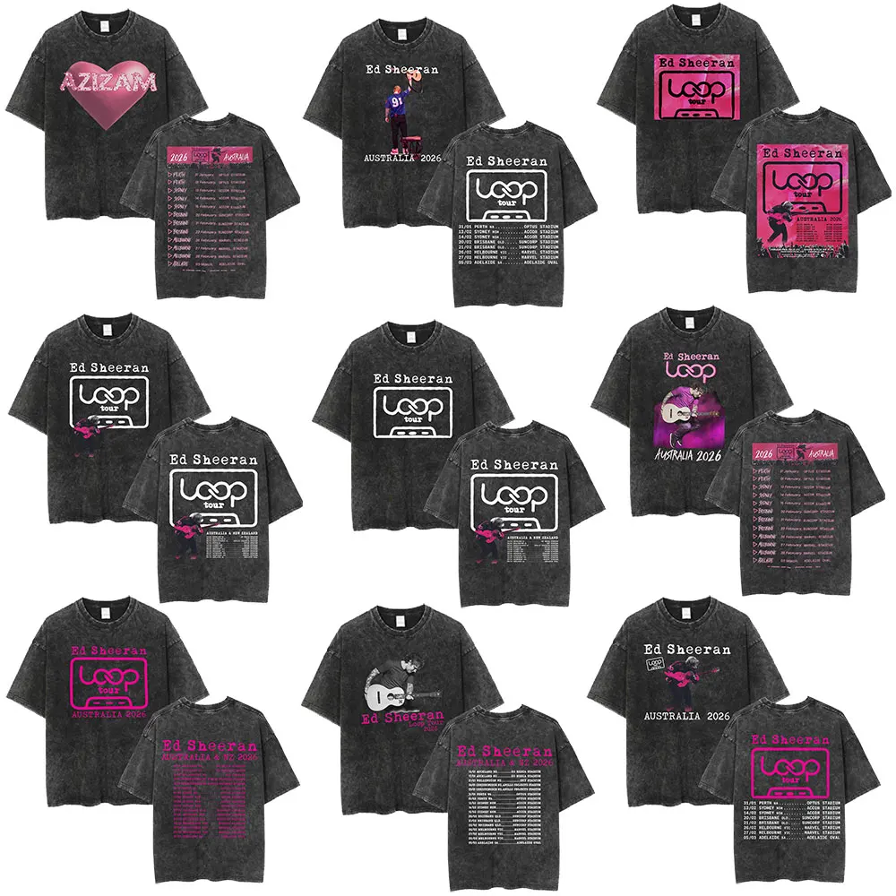 Ed sheeran loop tour austrália e nova zelândia 2026 tour merch lavado t camisa fãs presentes das mulheres dos homens moda algodão aconchegante camisetas