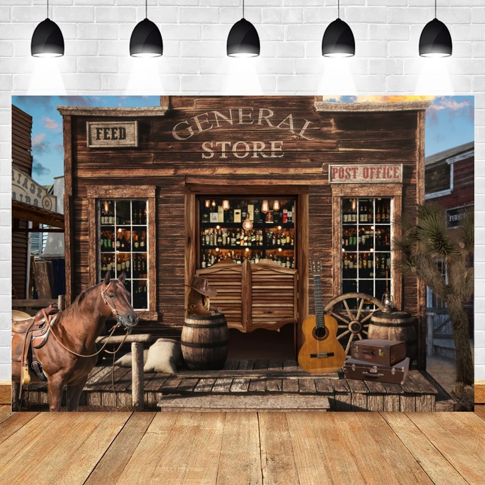 Western Cowboy Backdrop for Photography Wild West Rustic Farm Barn Wooden House Birthday Party Kids Portrait Photo Background