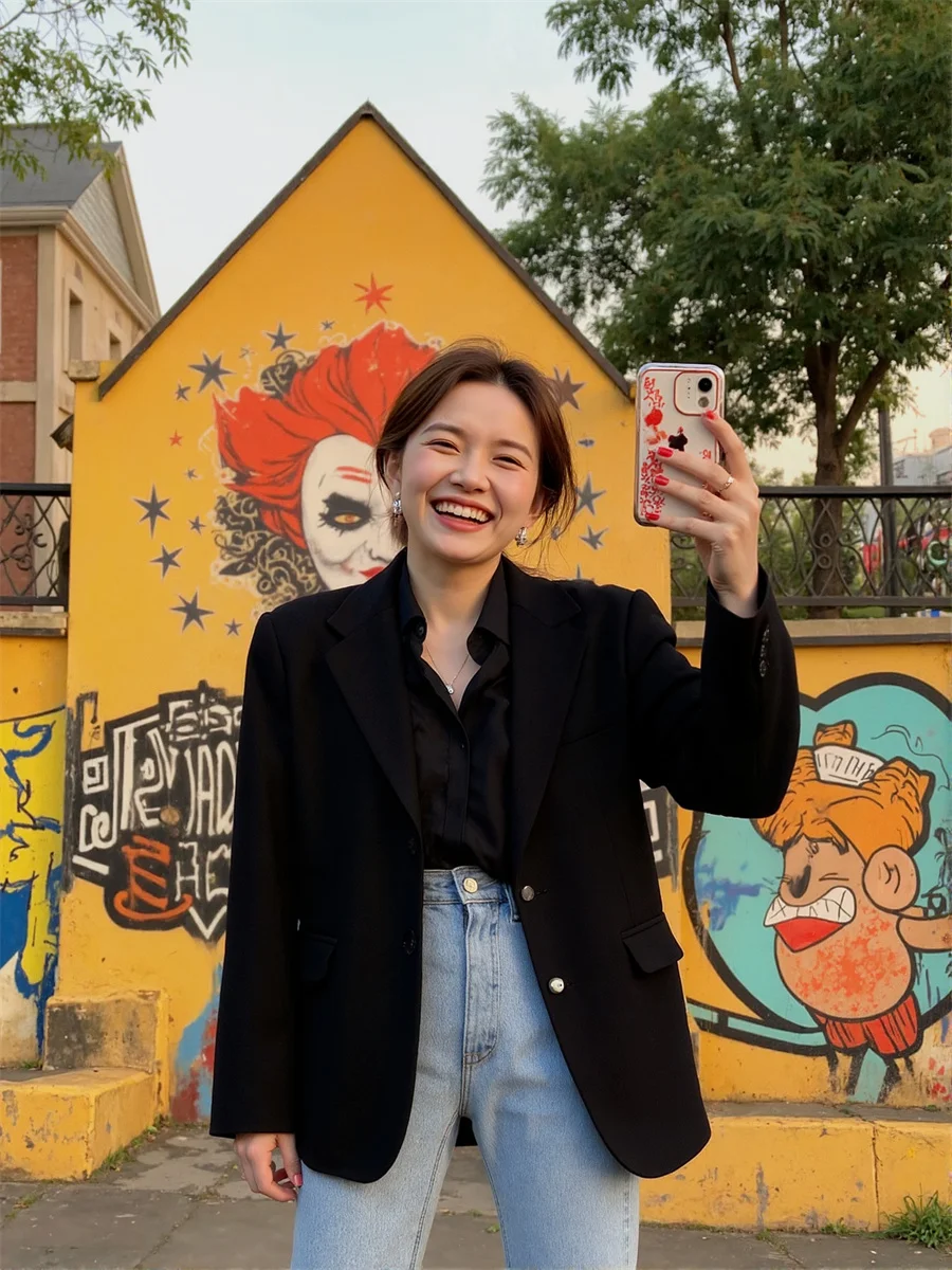 السترة النسائية معاطف أسود أبيض جيب انقسام نمط الطيات بساطتها الذهبي روبا أكتاف قوية برتقالية الوظيفي شبه شير