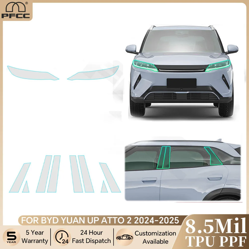 

Для BYD YUAN UP ATTO 2 2024-2025 Предварительно вырезанные PPF фары заднего вида B C Pillars Защитная пленка для краски из ТПУ Прозрачный бюстгальтер Комплект против царапин