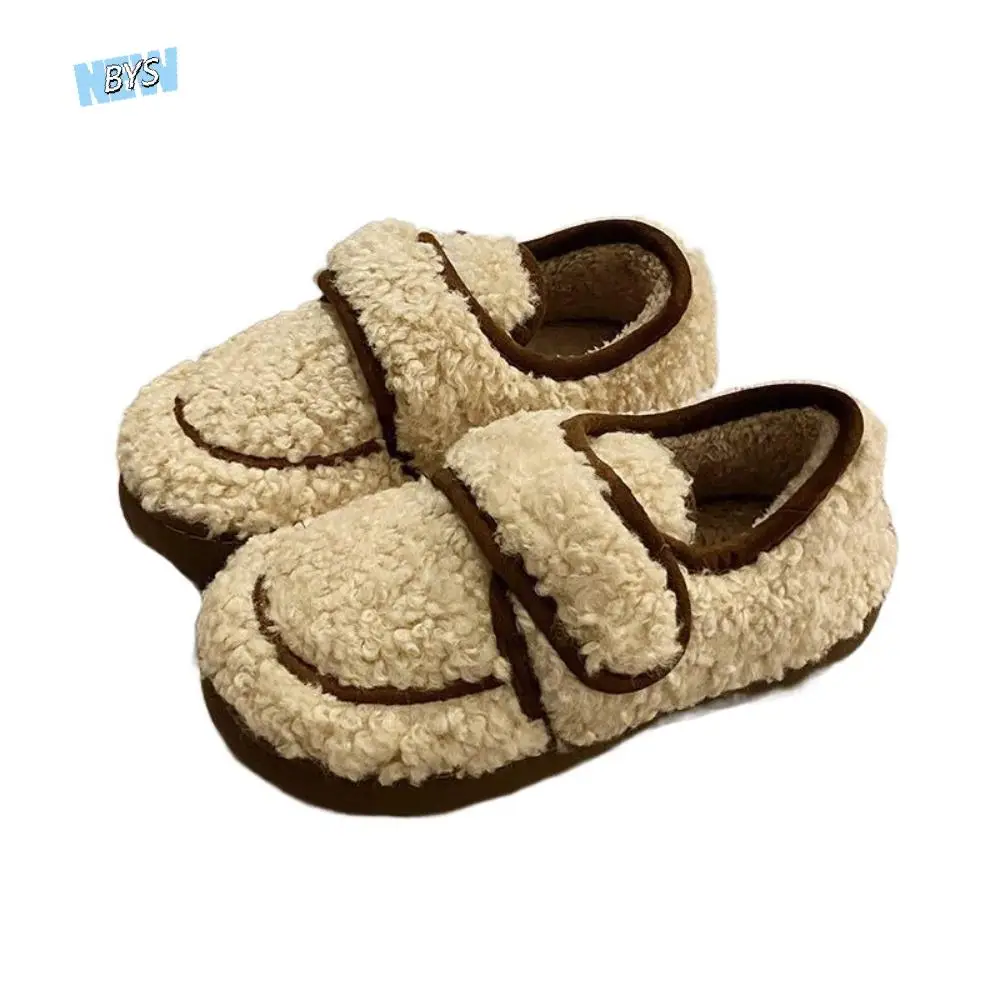 

Round Head Plush Warm Slippers Soft Soled Anti-slip Lamb Fleece Slippers Indoor Outdoor Casual Winter Slippers Women Home