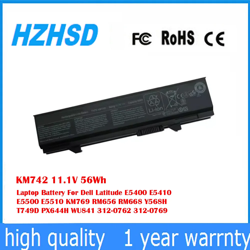 

KM742 11.1V 56Wh Laptop Battery For Dell Latitude E5400 E5410 E5500 E5510 KM769 RM656 RM668 Y568H T749D PX644H WU841 312-0762