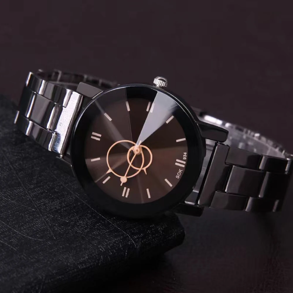 Creative round pointer stainless steel strap women casual quartz watch