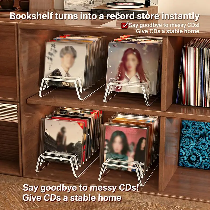 2PCS 6/8Grid Clear Acrylic CD Display Shelf Multifunctional CD Display Organizer For Vinyl Records Cassette Tapes Desktop Storag image 5