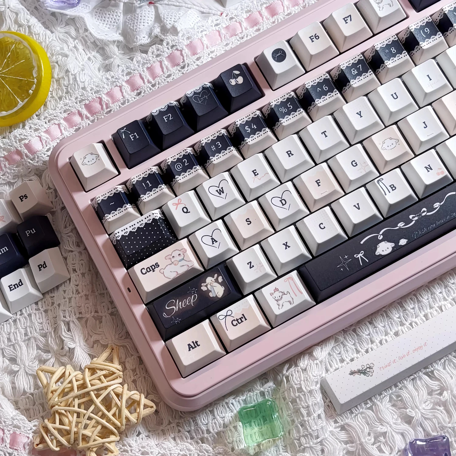 

MAIMOOO кружевные колпачки для клавиш с ягненком, вишневый профиль, черный, розовый, милый, колпачок для клавиш с овцами, PBT, механические колпачки в стиле Лолиты, подарки