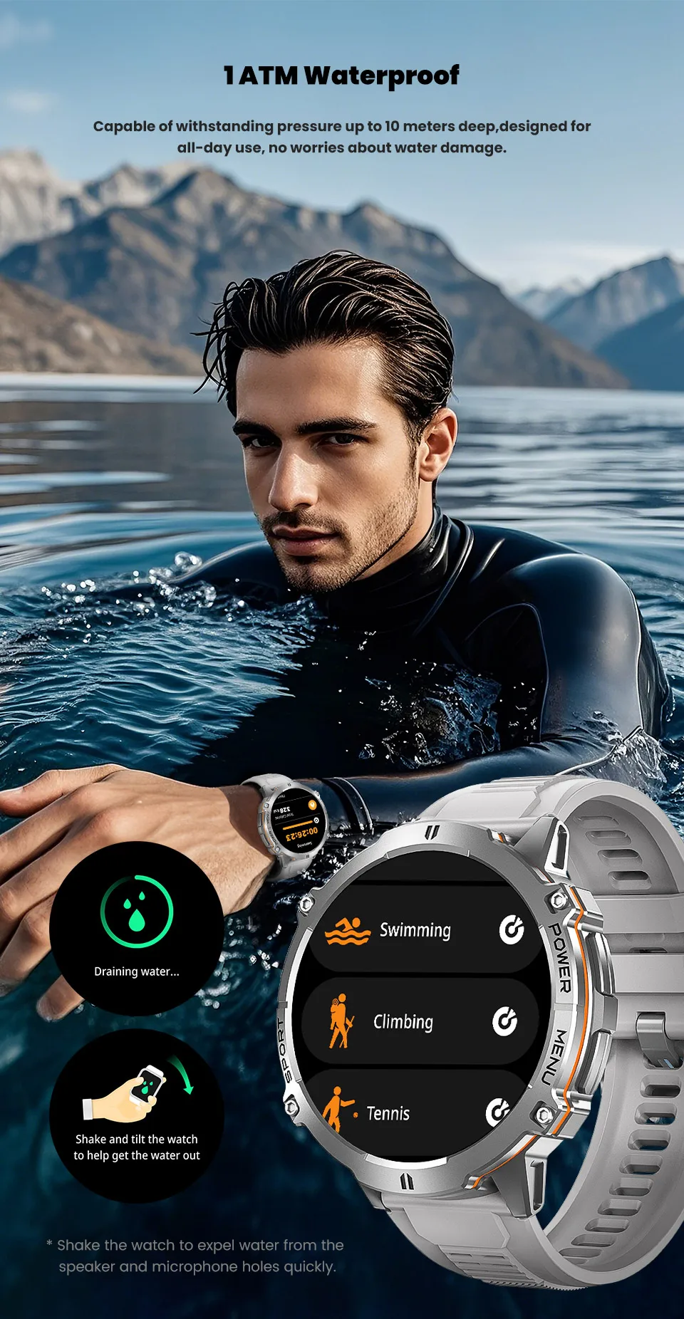 2026 Neue 100M Wasserdichte Schwimm-Smartwatch 1,73'' Großer Bildschirm 1000mAh Akku GPS-Tracker Bluetooth-Anruf Sport-Smart-Armband für Männer – Detail 10