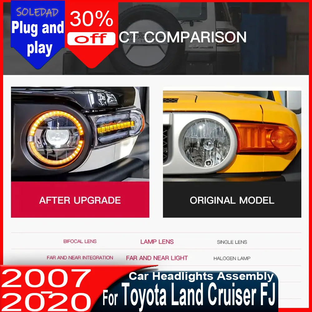 

Car Headlight Assemblies For Toyota FJ Cruiser 2007-2020 Fog DRL Brake Turn Signal Lamp headlights Assembly Plug and Play