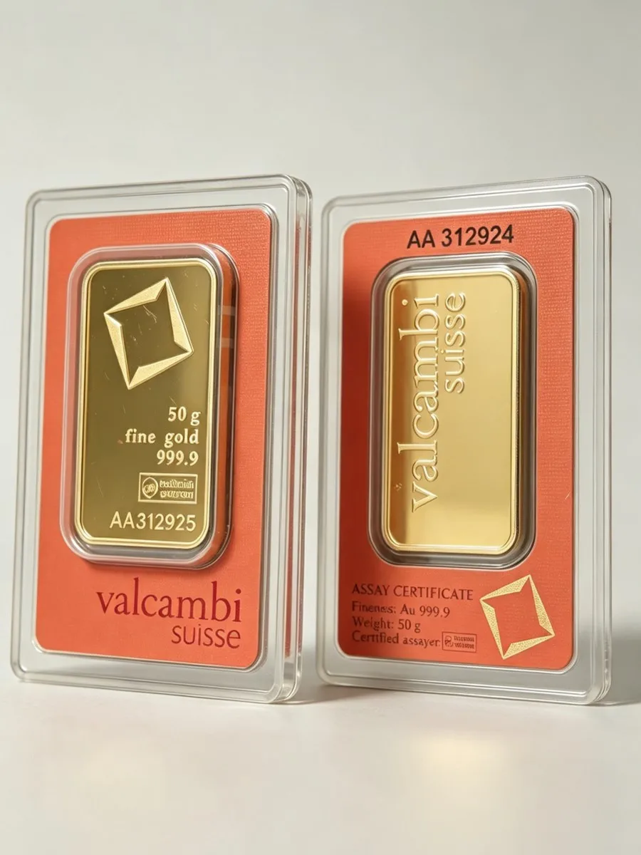 Valcambi 1oz/50g Złoty Wszechka z Mosiądzu, Pozłacana, z Różnymi Numerami Seryjnymi, Dekoracja Domu — 2