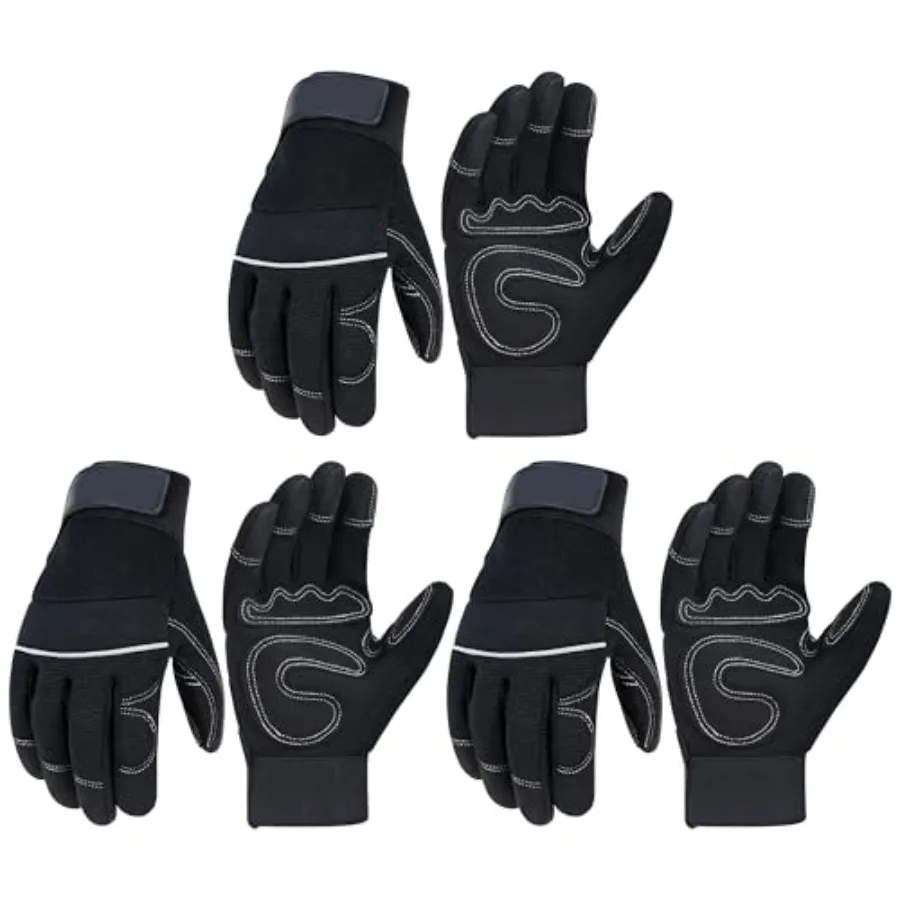 

Work Gloves Mens and Women 3 Pairs, Utility Safety Mechanic Working Gloves Touch Screen, Flexible Breathable Yard Work Gloves,B