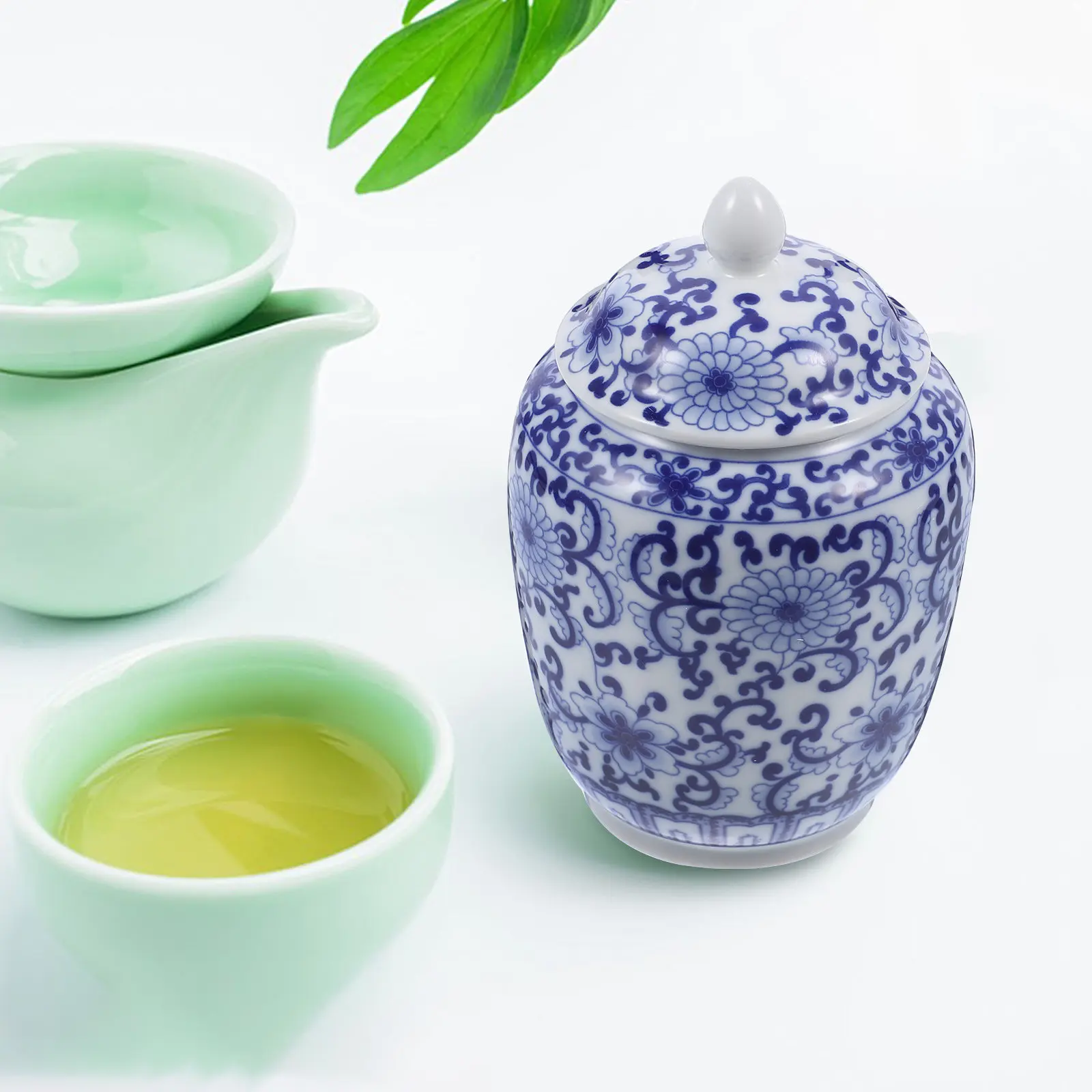 Ceramic Tea Jar Container Food Jar Storage Sealed Loose Canister Vintage Chinese Style Multi-function Kitchen Decor