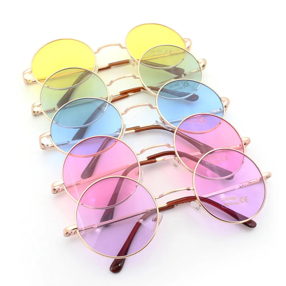 Colored Round Oversized Sunglasses Gold Frame Purple Lens Retro Uv400 Protection Fashion Glasses for Men Women Outdoor Use Round