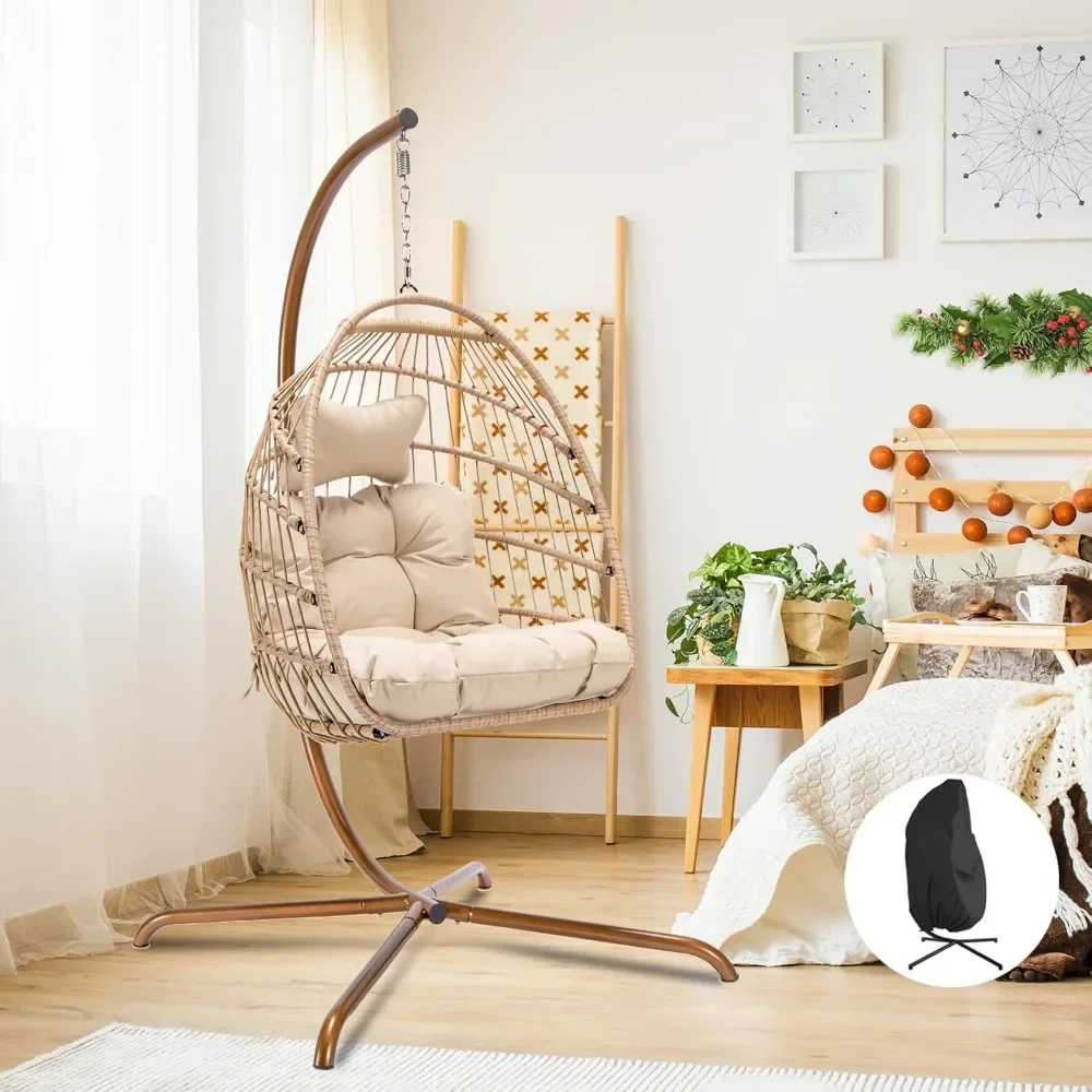 

Egg Chair with Stand Indoor Outdoor Hanging Chair Swings for Outside, 350 Lbs Capacity Wicker Swinging Chair