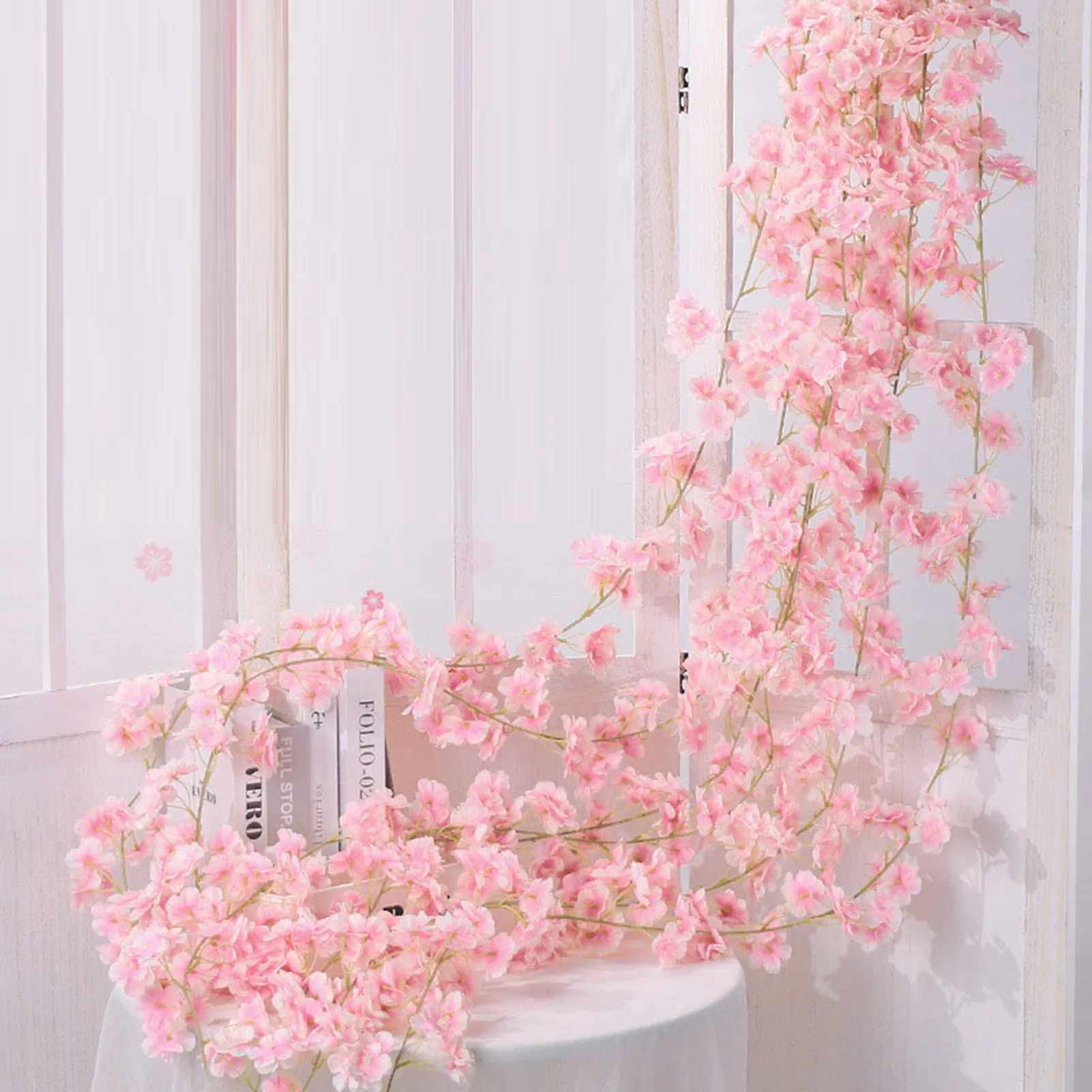 1.8m Simulated Sakura Flower Garland Artificial Hanging Vines For Spring Home Room Wedding Party Decoration