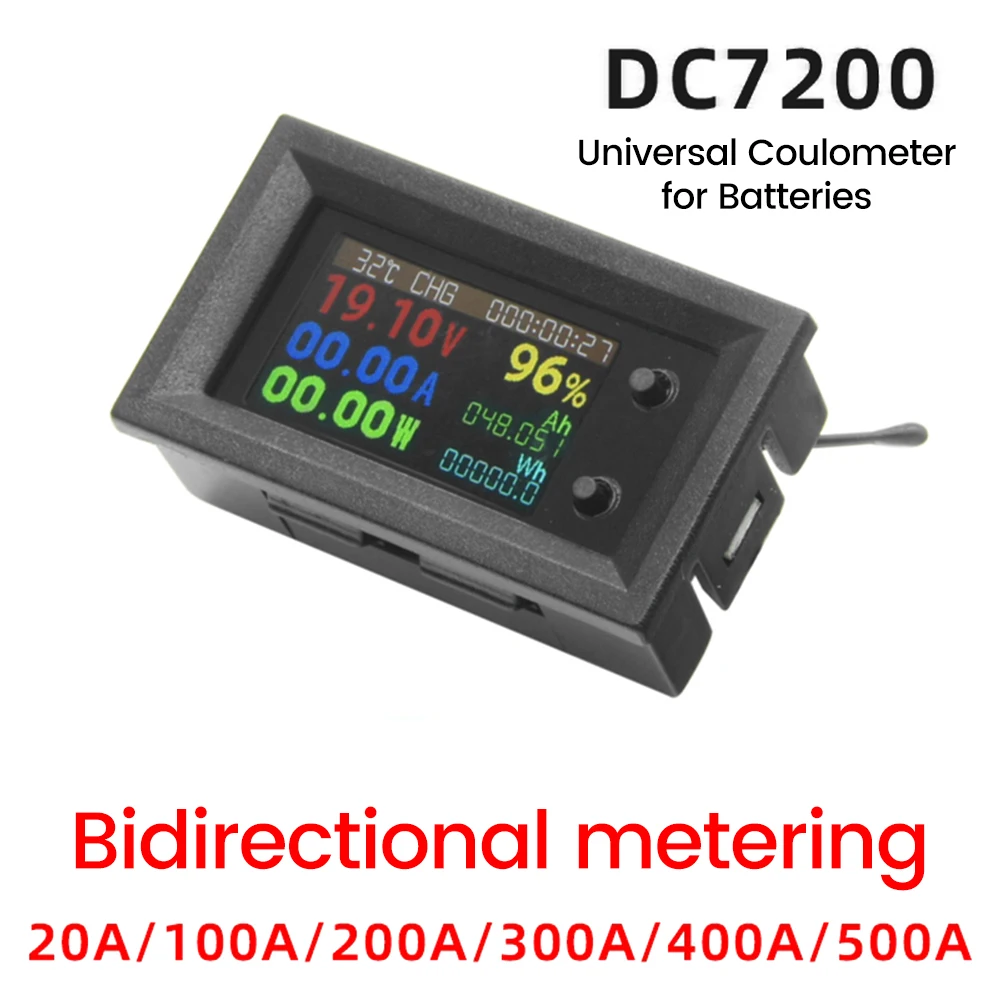 DC7200 9-in-1 Voltmeter, Ammeter and Wattmeter, DC 7–200 V, 1.14-inch LCD Bidirectional Coulometer, Automotive Monitor