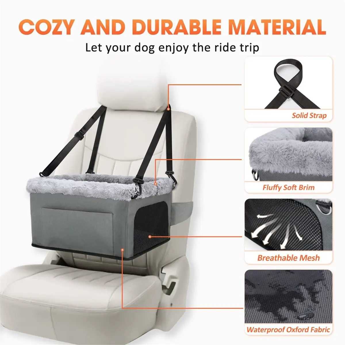 Deluxe Dog Booster Seat with Metal Frame, Safety Leash & Thick Cushion for Small Dogs Up to 20 Lbs