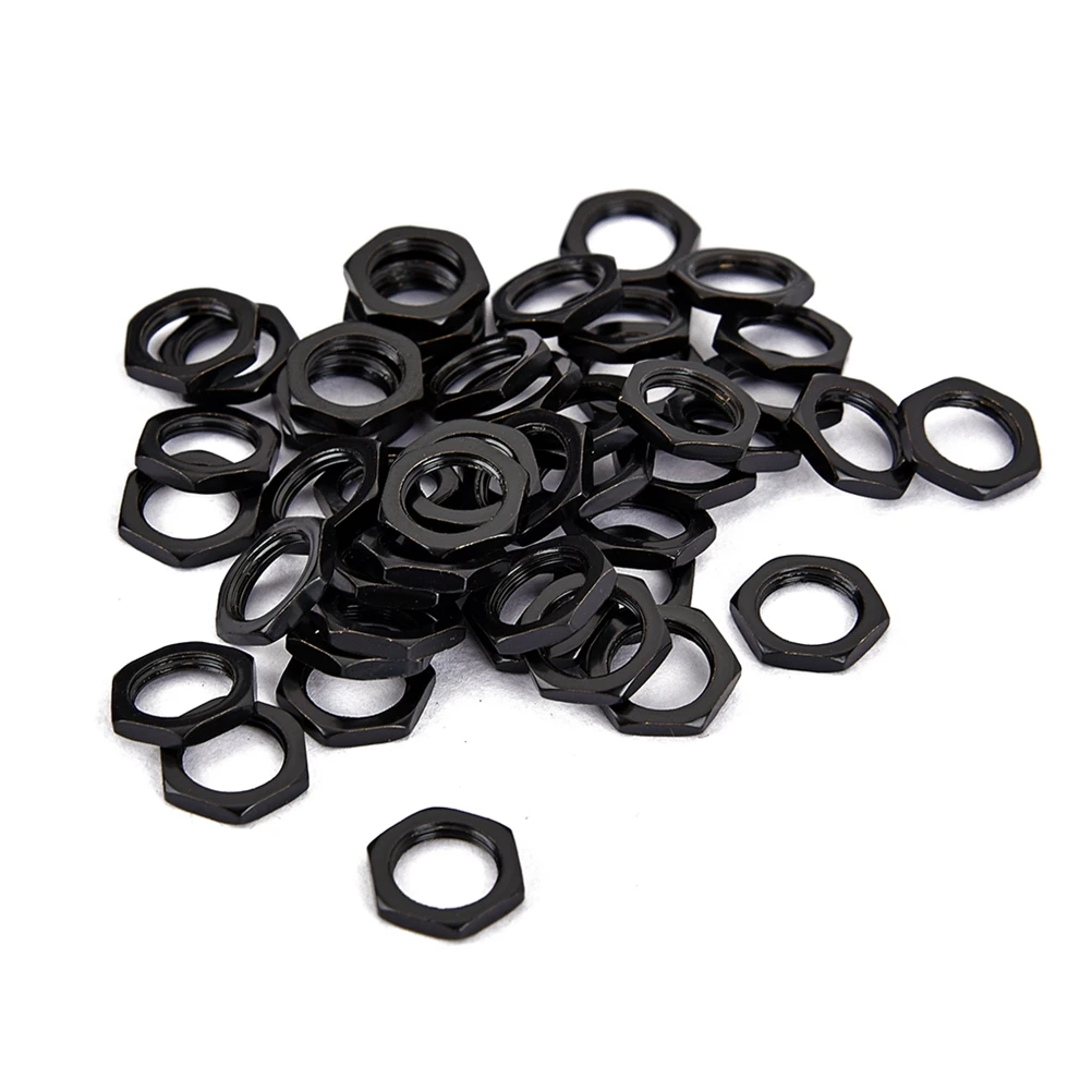 

50 Pcs Guitar Jack Nut Instrument Nuts Fine Pearlescent Tooth Thin Zinc Bass Replacement