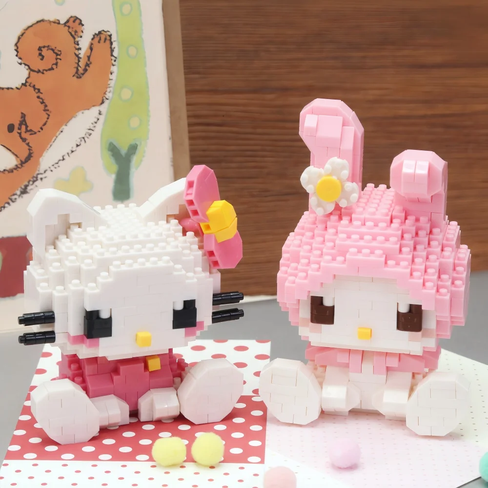 Sanrio Building Blocks Anime Kawaii Cartoon mini Action Children\'s Figures Blocks Bricks Assemble Hello Kitty Toys Gift for Kid