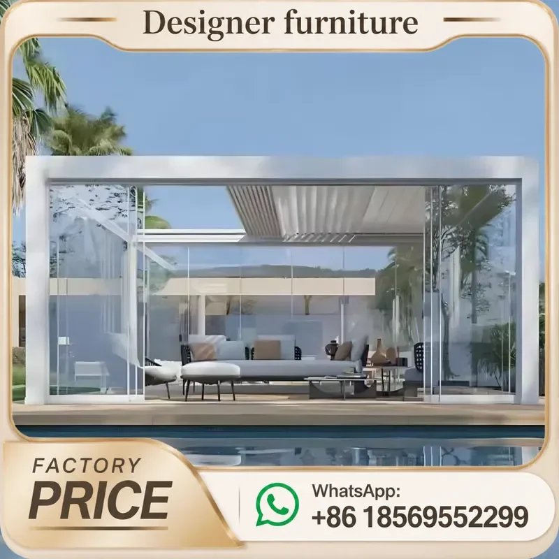 Modern Bioclimatic Outdoor Aluminum Pergola Louvered Waterproof Roof Motorized Garden Terrace Modern Sun Shade Gazebo Premium