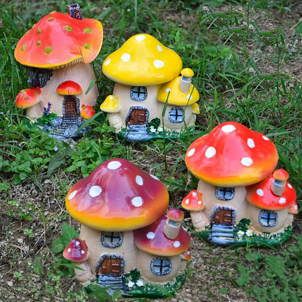 Crafts Resin Mushroom Room Small Ornaments Cute Cartoon Garden Statue Waterproof Creative Miniatures Figurine Bedroom