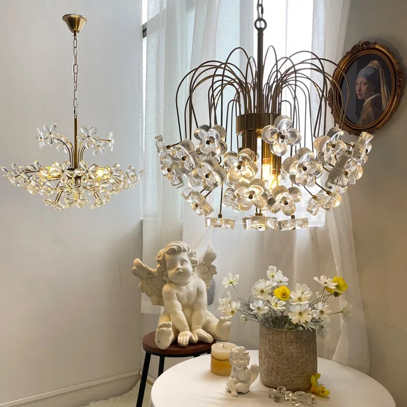 Vintage Glass Bouquet Chandeliers Luxury Retro Iron Pendant Lights Living Room Bedroom LED Hanging Lamps Room Decor Lustre