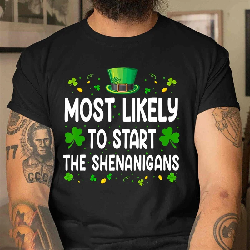 2025 St Patrick Day Short Sleeve T-shirt For Men Ireland Street Lucky Trend T Shirts Festival Fashion Trend Simple Pop Tee Top