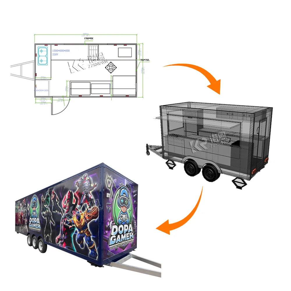 Carrello per alimenti mobile portatile per concessione da cucina mobile per rimorchio per alimenti in acciaio inossidabile per la ristorazione di eventi all'aperto