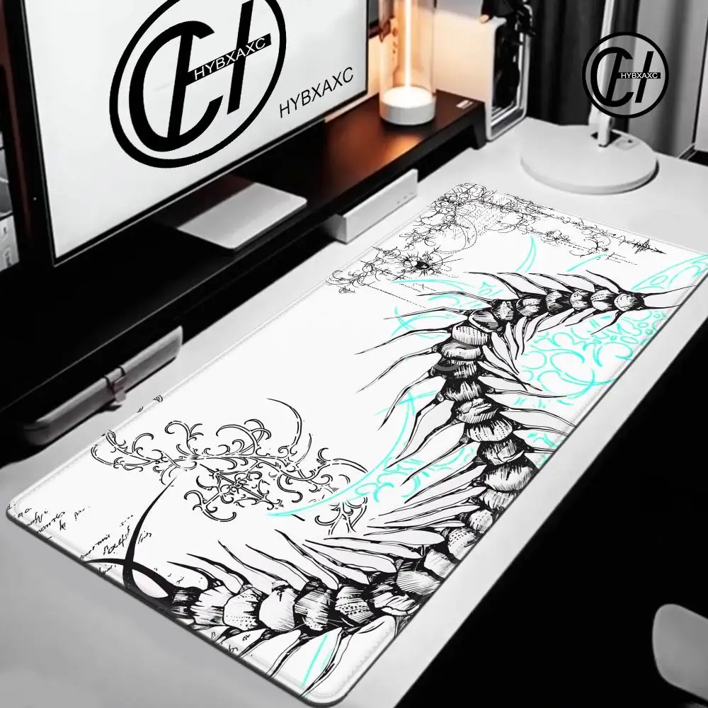 Esports Desk Mouse Mat, Exquisite Black‑White Art Non‑slip Stable Base, Keyboard Mouse Pad, Wear‑resistant Overlock Edge.