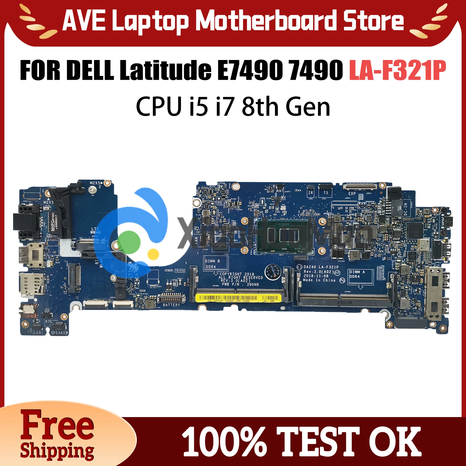 LA-F322P For Dell Latitude 7490 E7490 Laptop Motherboard 0R462V 0NFCCJ 0PP44F DAZ40 LA-F321P Mainboard i3 i5 i7 CPU Tested