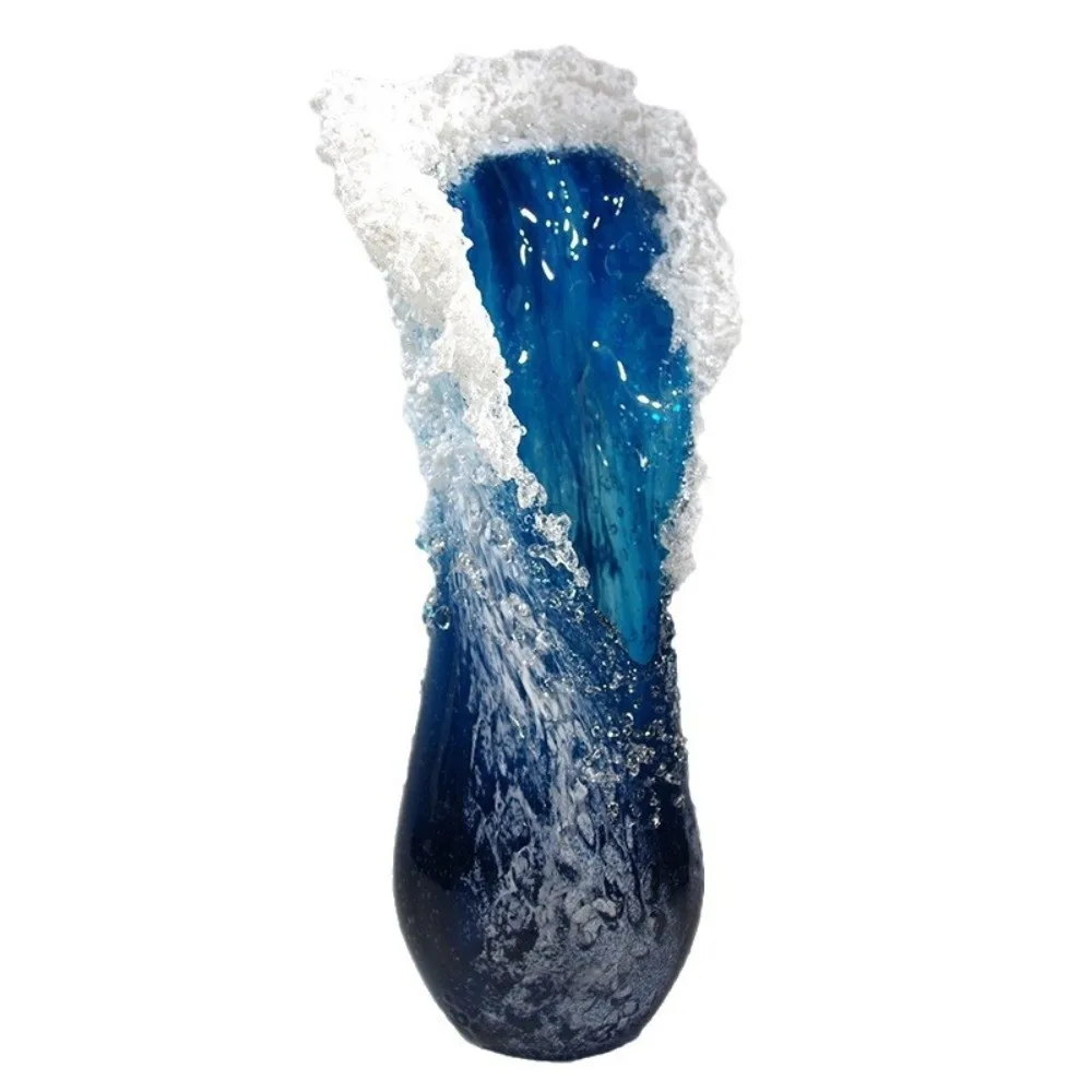 Unique Modern Wavy Vase Art Floral Arrangement Ocean Blue Flower Vase Decorative Resin Garden Decor Indoor Outdoor Decor