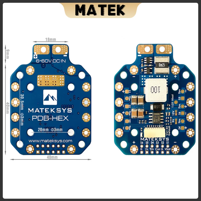 MATEK PDB-HEX 2-12S 5A 5V/9V/12V BEC Power Distribution Board PDB Outputs High Precision Current Sense for FPV Racing Drone