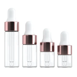 10/20pcs 미니 Dropper 병 유리 빈 에센셜 오일 아로마 테라피 병 로즈 골드 캡 피펫 병 1ml 2ml 3ml 5ml